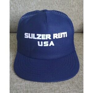 Vintage Sulzer Rüti Hat Cap Snap Back Blue Mesh Trucker Embroidered Mens 80s USA